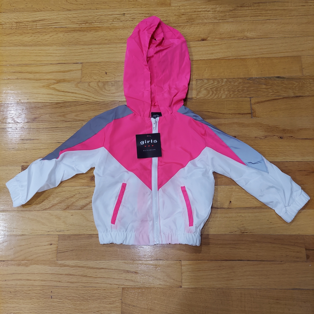 🔥 NWT Girls Pink, White, Silver Reflector Hooded Jacket (Size: 2T)